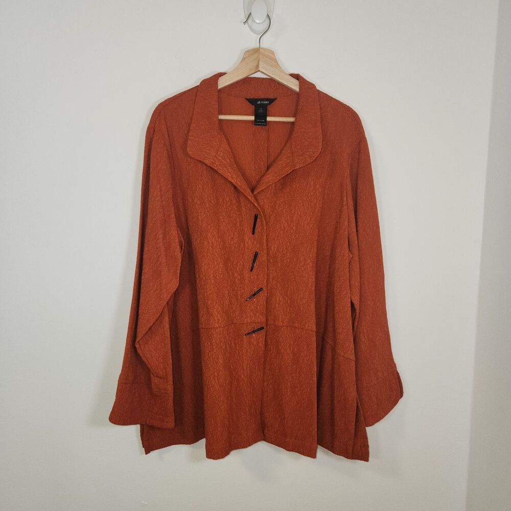 Ali Miles Jacket Orange Long French Sleeves Toggle Buttons Light Weight Size 1X
